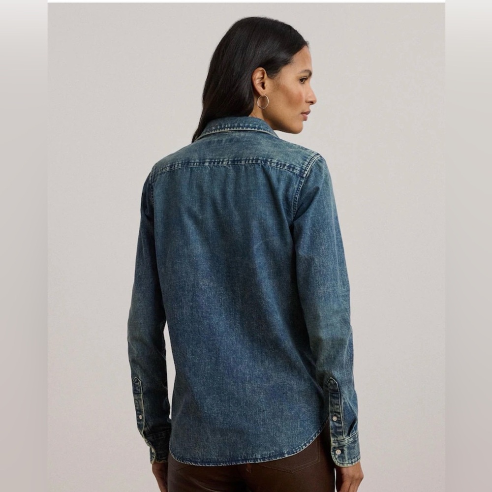 NWT Lauren Ralph Lauren Classic Fit Denim Shirt Small - Picture 3 of 6